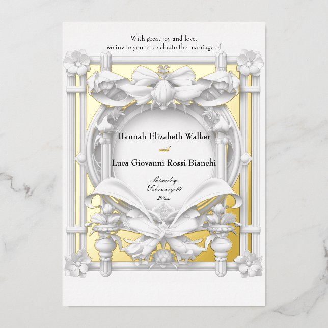 Stately Gold Motif Atelier Wedding Foil Invitation (Front)