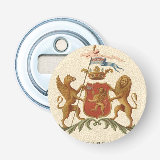 Stately Heraldic Badge with Griffin and Lion Bottle Opener (Front)