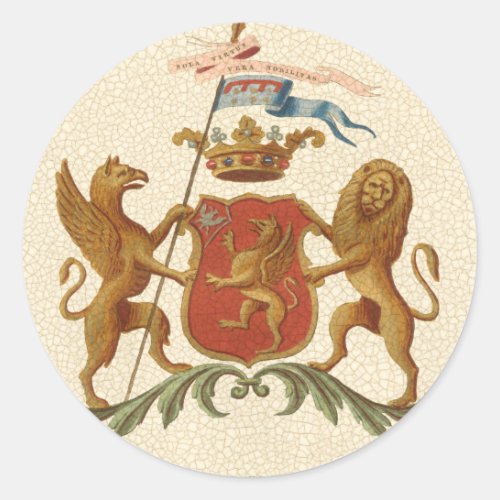 Stately Heraldic Badge with Griffin and Lion Classic Round Sticker