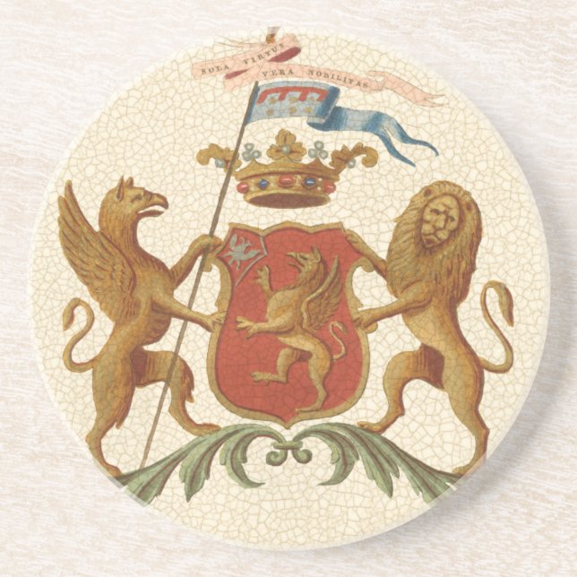 Stately Heraldic Badge with Griffin and Lion Drink Coaster (Front)