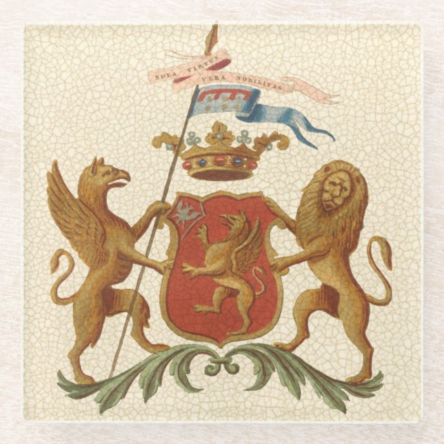 Stately Heraldic Badge with Griffin and Lion Glass Coaster (Front)