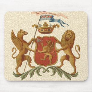 Stately Heraldic Badge with Griffin and Lion Mouse Pad