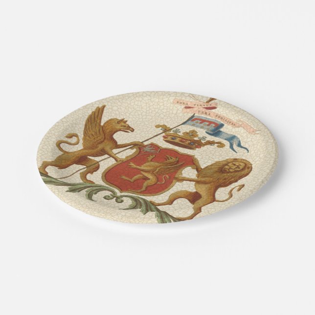 Stately Heraldic Badge with Griffin and Lion Paper Plates (Angled)