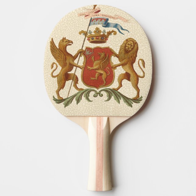 Stately Heraldic Badge with Griffin and Lion Ping-Pong Paddle (Front)