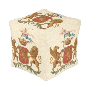 Stately Heraldic Badge with Griffin and Lion Pouf