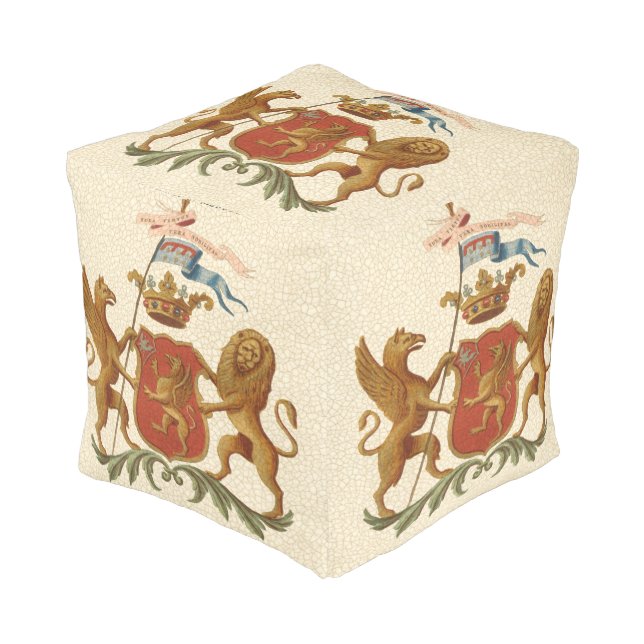 Stately Heraldic Badge with Griffin and Lion Pouf (Angled Front)