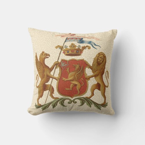 Stately Heraldic Badge with Griffin and Lion Throw Pillow