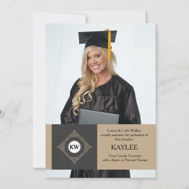 Stately Initial Photo Graduation Announcement (Front)