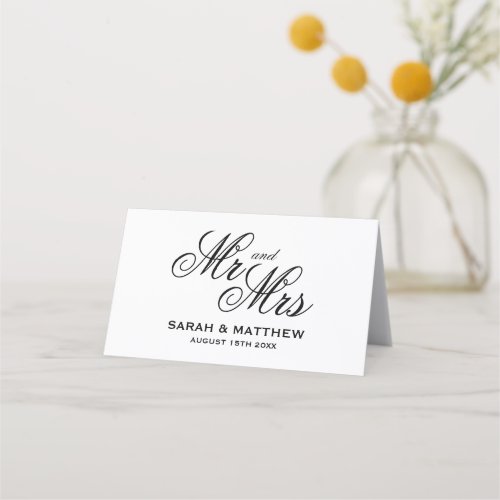Stately script typography Mr  Mrs wedding Place Card