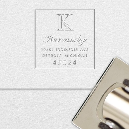 Stately Square Monogram Initial Return Address Embosser