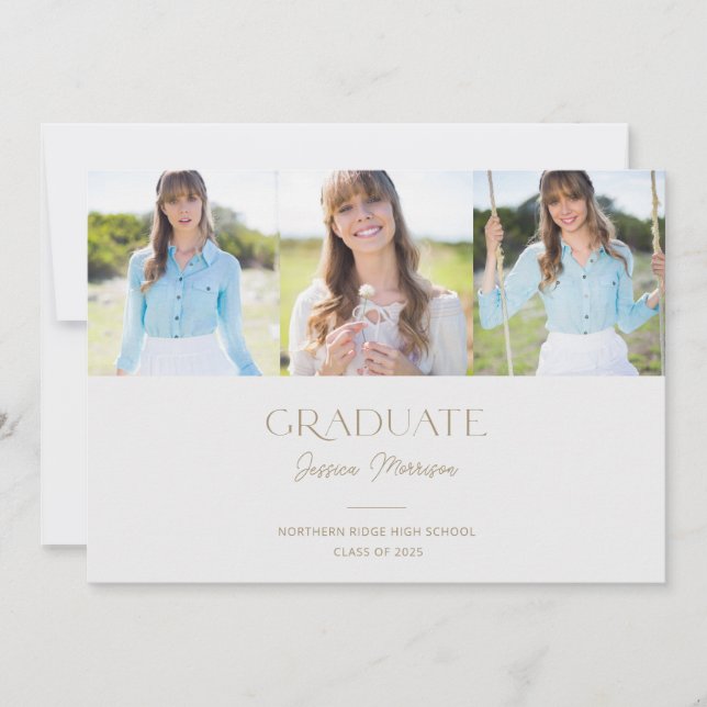 Statement Name Multi Photo Gold Graduation Party Invitation (Front)
