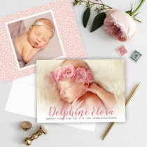 Statement Name Rosy Pink Script Baby Photo Birth Announcement