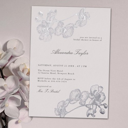 Statement Orchid Elegant Floral Chic Bridal Shower Foil Invitation