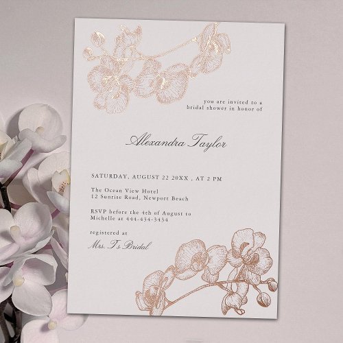 Statement Orchid Elegant Gold Floral Bridal Shower Foil Invitation