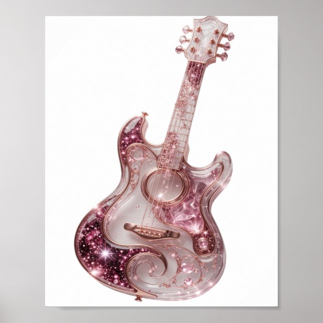 Statement Silver PINK GLITTER GUITAR Design Poster (Front)