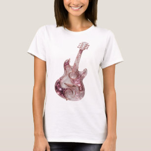 Statement Silver PINK GLITTER GUITAR Design T-Shirt