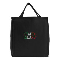 STATEN ISLAND Italy Flag Colors Green White Red Embroidered Tote Bag