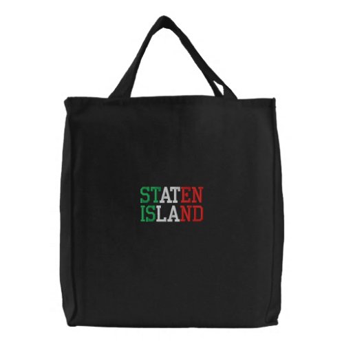 STATEN ISLAND Italy Flag Colors Green White Red Embroidered Tote Bag