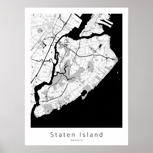 Staten Island New York City Modern White Map Poster