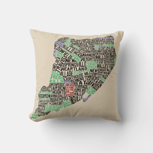 Staten Island New York City Word Art Map Throw Pillow