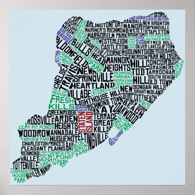 Staten Island, New York Map Art Poster (Front)