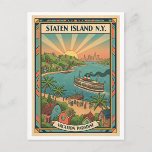 Staten Island NY Retro 1950s Style Postcard