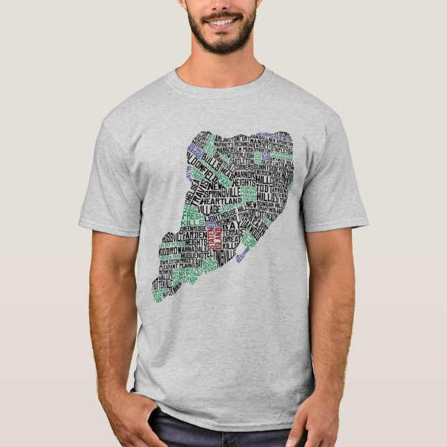 Staten Island NY Typography Map Tee Shirt (Front)