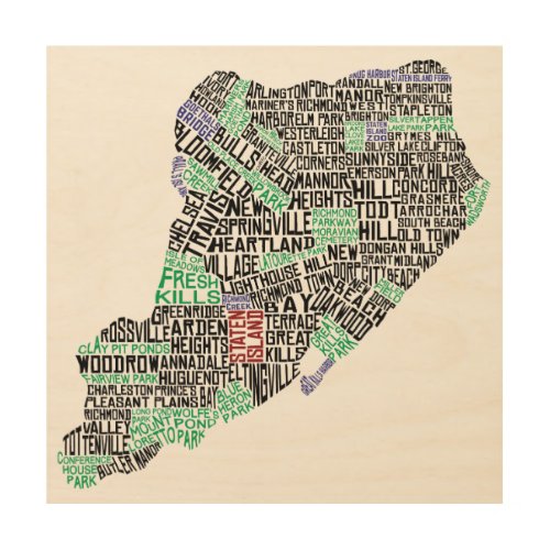 Staten Island NY Word Art Map Wood Print