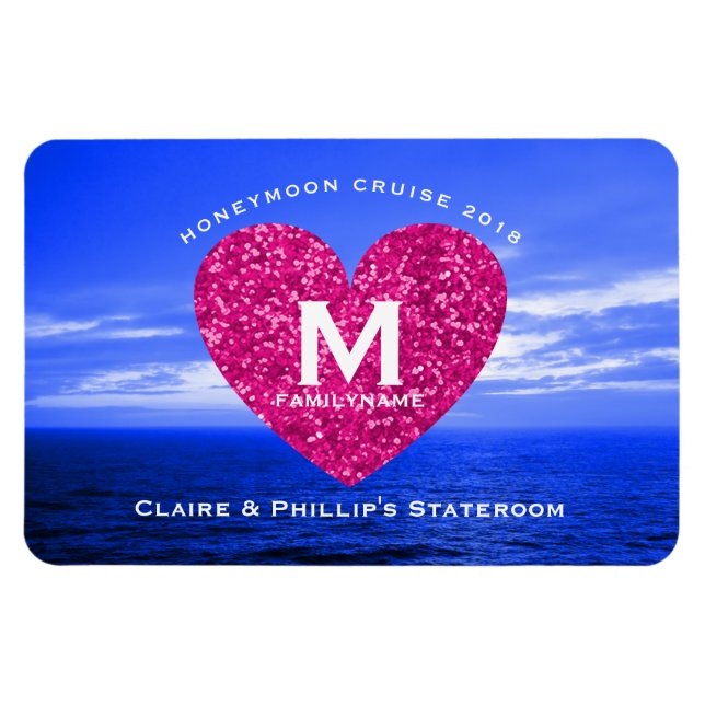 Stateroom Door Marker Honeymoon Cruise Pink Heart Magnet (Horizontal)