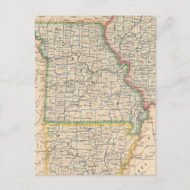 States of Illinois, Missouri, and Arkansas Postcard (Front)