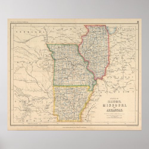 States of Illinois Missouri and Arkansas Poster