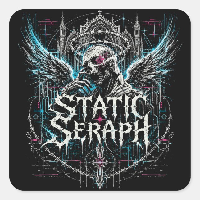 Static Seraph Gothic Cyberpunk Graphic Square Sticker (Front)