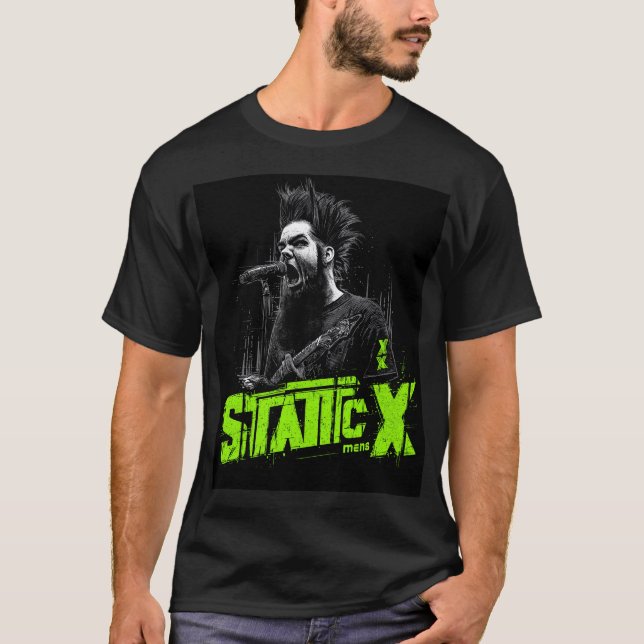 STATIC-X mens black rock tshirt (Front)