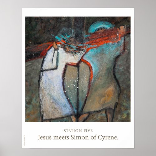 Station Five Jesus meets Simon of Cyrene poster Poster