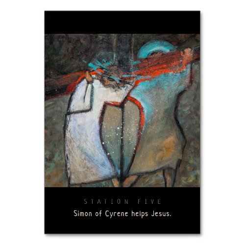 Station Five Simon of Cyrene helps Prayer Card