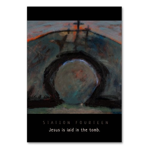 Station Fourteen Jesus laid in tomb Prayer Card