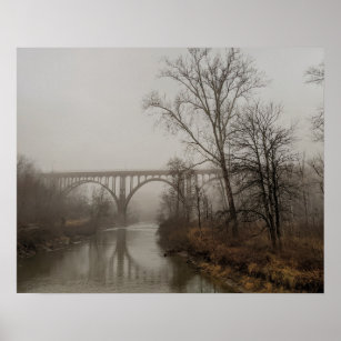 Station Road Bridge in the Fog (color) Poster