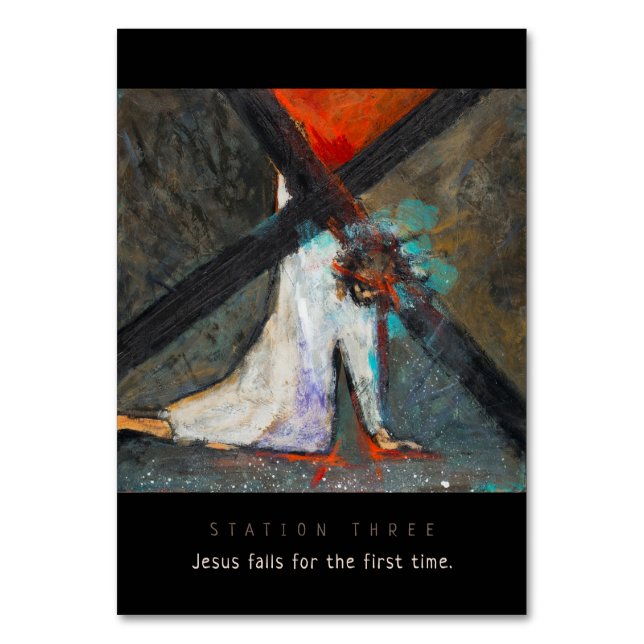 Station Three, Jesus falls #1 Prayer Card (Front)