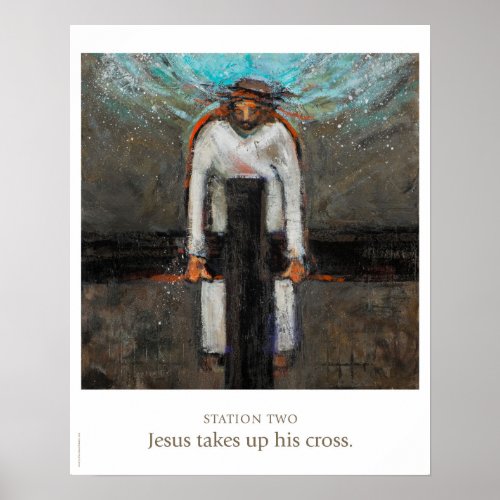 Station Two Jesus takes up his cross Poster