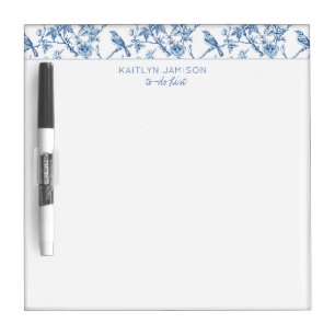 Stationary Blue Chinoiserie Floral Note Dry Erase Board