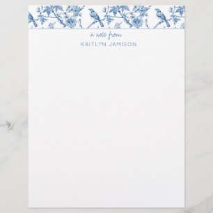 Stationary Blue Chinoiserie Floral Note Letterhead
