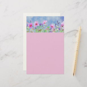 Stationary Pink And Blue Floral Trimmed Writings Stationery