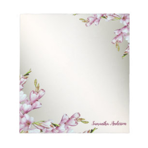 Stationary Pink White Flowers Rustic Elegant Notepad
