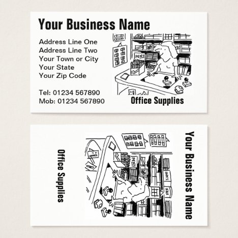 Stationers &amp; Office Supplies Cartoon Business Card