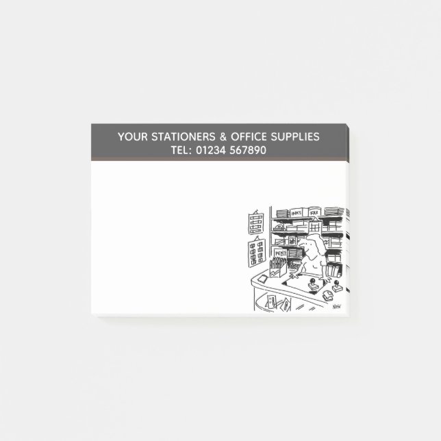 Stationers Office Supplies Cartoon to Personalise Post-it Notes (Front)