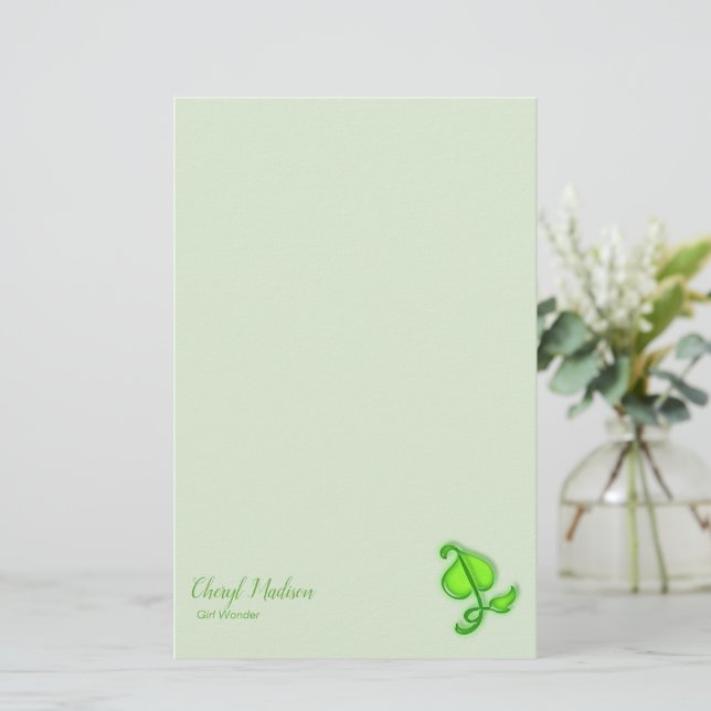 Stationery - 3D Green Leaf with Name (Standing Front)