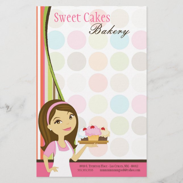 Stationery - Bakery Brunette Baker Cup Cakes Baker (Front)