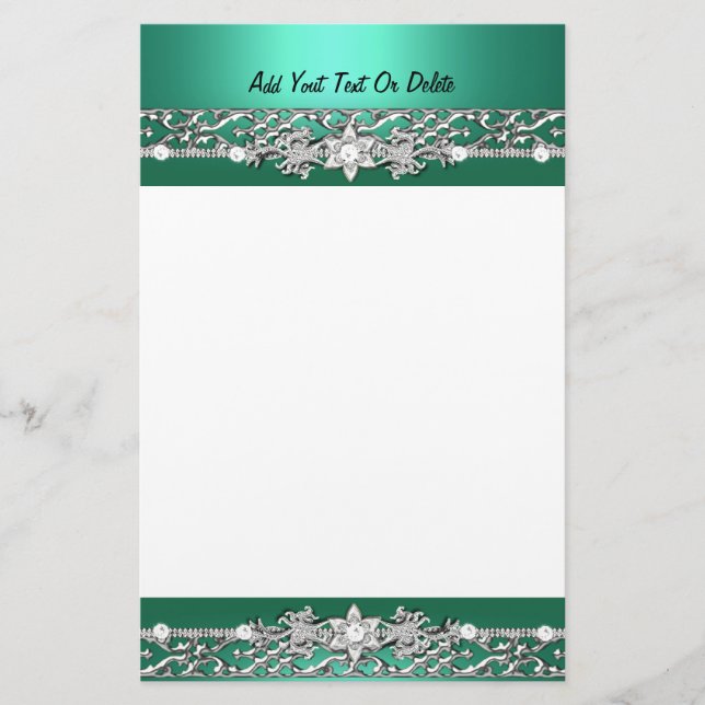 Stationery Jade Green Silver Diamond Image (Front)