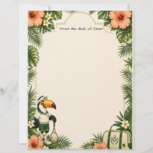 Stationery Letterhead Cute Retro Tennis Toucan Kid