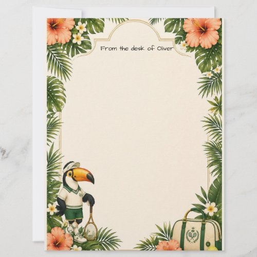Stationery Letterhead Cute Retro Tennis Toucan Kid